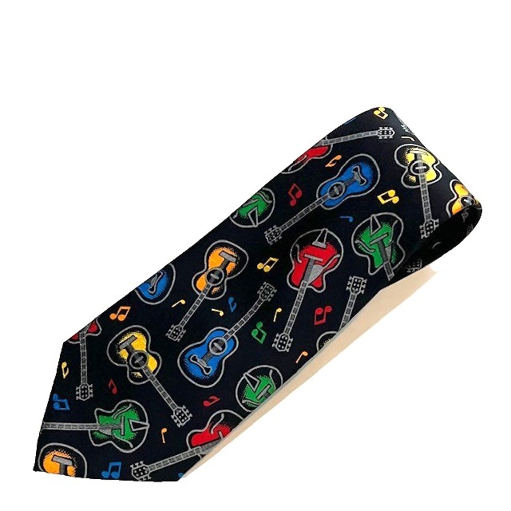 Puritan Men's Necktie Black Guitar Multicolor Silk Hand Made